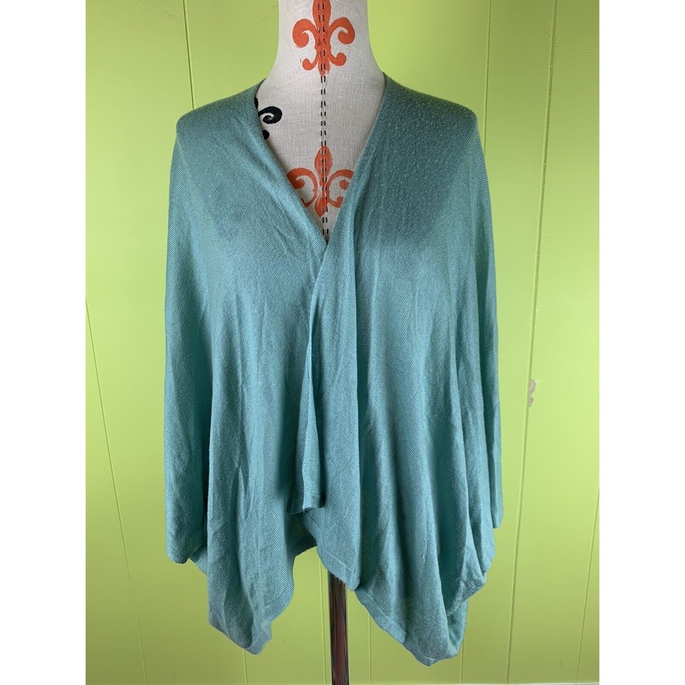 Womens Light Green Knit Poncho Cardigan OSFM Open Front Soft